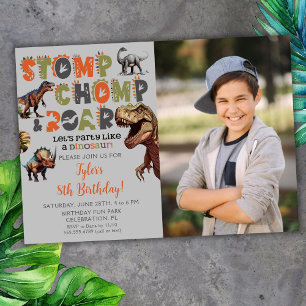 Invitation Photo Dinosaur Typographie Cool Anniversaire