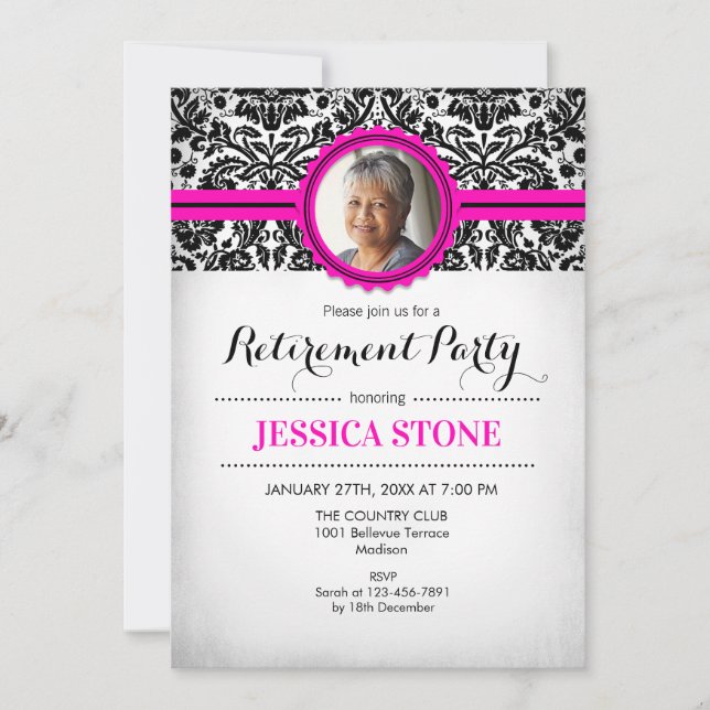 Invitation Photo d'invitation à la retraite - Rose-Chaud (Devant)