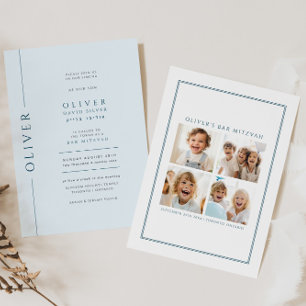 Invitation Photo d'invitation de Modern Light Blue Bar Mitzva