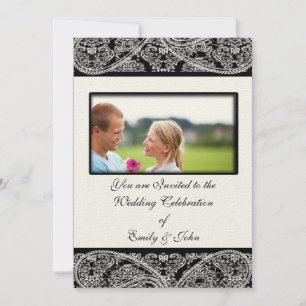 Invitation Photo d'invitation Monogram Black Mariage damassé