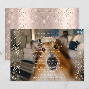 Invitation Photo DOG Douche Anniversaire Rose Gold Confetti