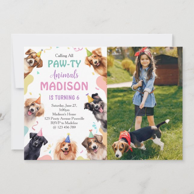 Invitation Photo Dog Pawty Anniversaire (Devant)