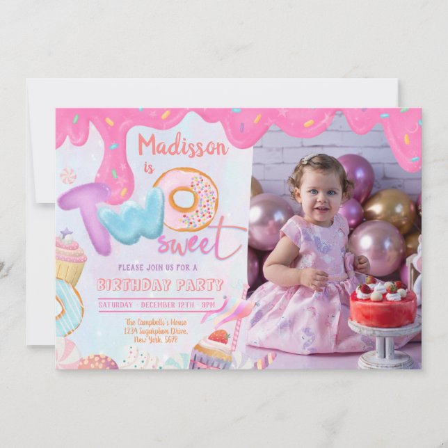 Invitation Photo Donut Deux Anniversaire 2 ans Sucré  (Devant)