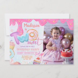 Invitation Photo Donut Deux Anniversaire 2 ans Sucré 