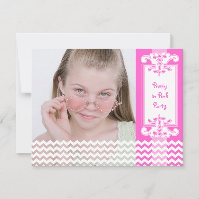 Invitation Photo du 12ème anniversaire de la jolie fille rose (Devant)