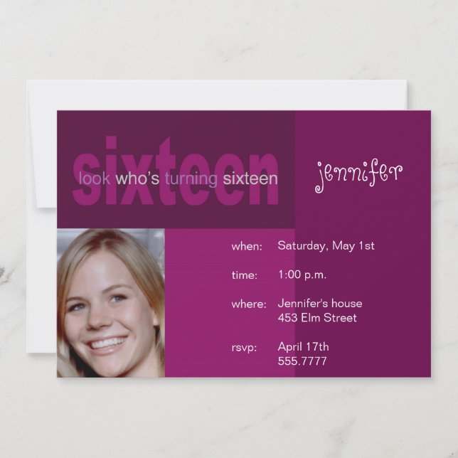 Invitation photo du 16e anniversaire (Devant)
