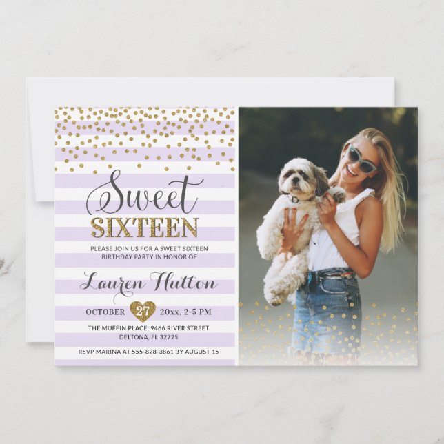 Invitation Photo du 16e anniversaire de la Lavender Sweet six (Devant)