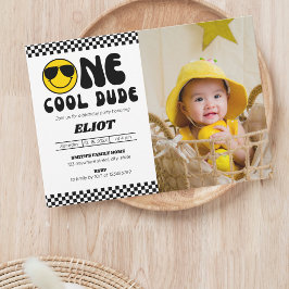 Invitation Photo du 1er anniversaire d'un heureux Cool Dude B