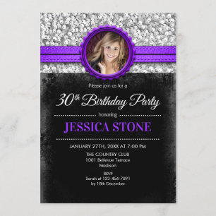 Invitation Photo du 30e anniversaire - Silver Black Purple