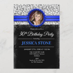 Invitation Photo du 30e anniversaire - Silver Black Royal Blu