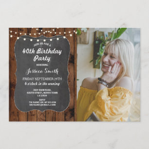 Invitation Photo du 40e anniversaire de la fête Rustic Lights