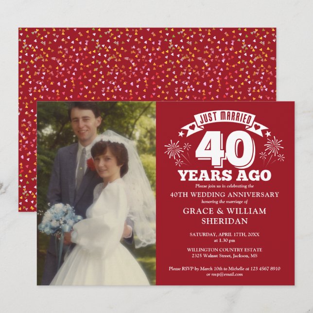 Invitation Photo du 40e anniversaire du Mariage marié (Devant / Derrière)