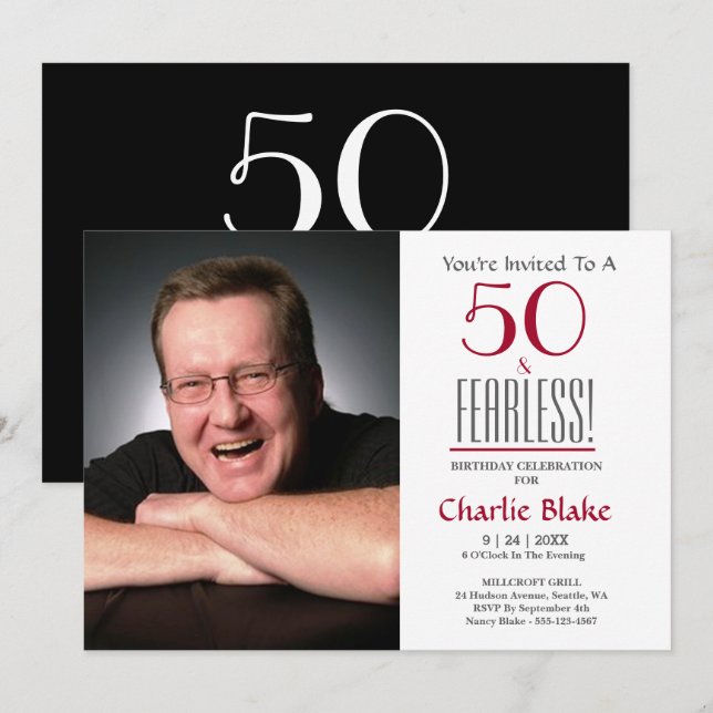 Invitation Photo du 50e anniversaire de la fête (Devant / Derrière)