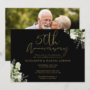 Invitation Photo du 50e anniversaire de la verdure noire et o