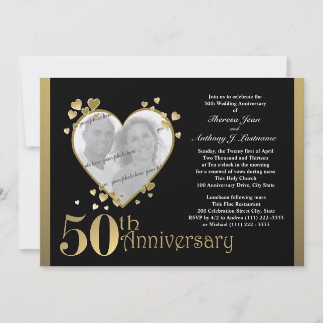 Invitation Photo du 50e anniversaire de mariage en forme de c (Devant)
