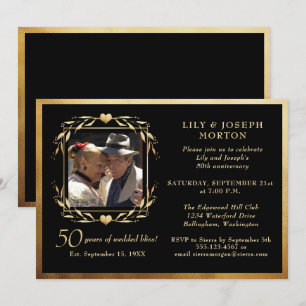 Invitation Photo du 50e anniversaire du Mariage Black & Gold