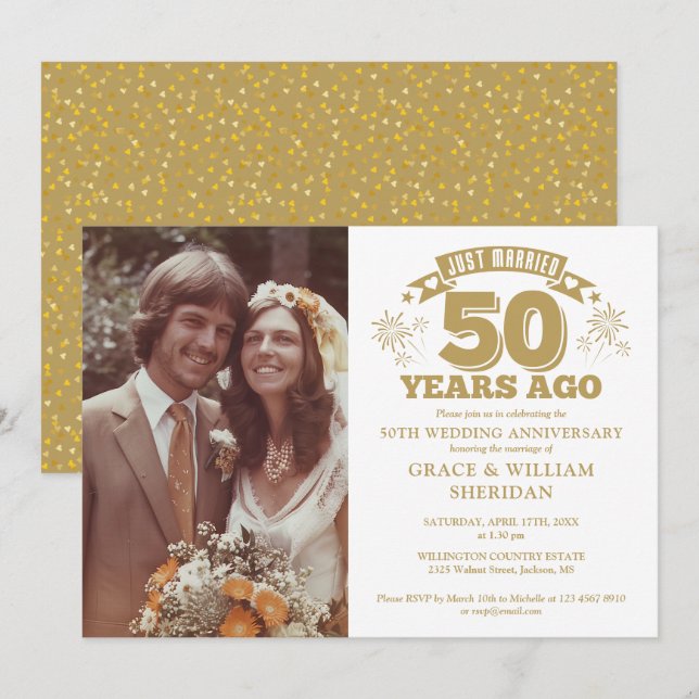Invitation Photo du 50e anniversaire du Mariage marié (Devant / Derrière)