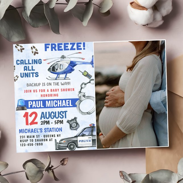 Invitation Photo du Baby shower des garçons de police (Créateur téléchargé)