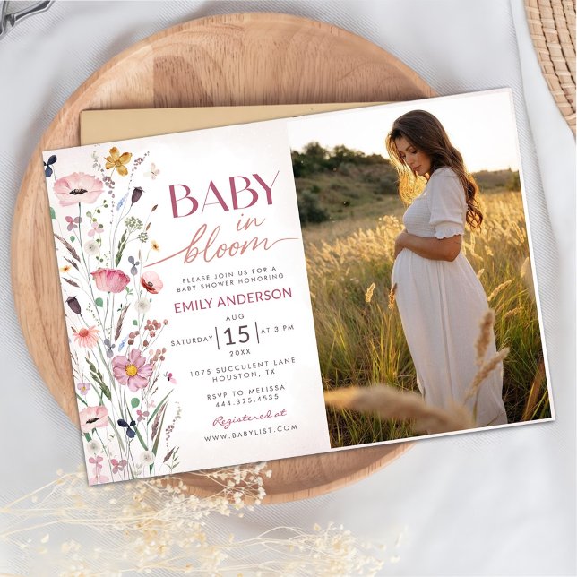 Invitation Photo du Baby shower Fleur sauvage Boho (Créateur téléchargé)