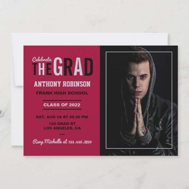Invitation Photo du Cardinal, Black and Silver Graduation Par (Devant)