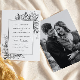 Invitation Photo du Mariage de la verdure blanche et noire
