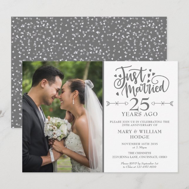 Invitation Photo du Mariage du 25e anniversaire du mariage (Devant / Derrière)