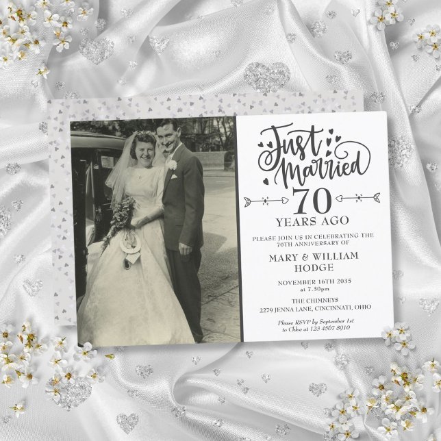 Invitation Photo du Mariage du 70e anniversaire du mariage (Just Married 70th Anniversary Wedding Photo Invitation)