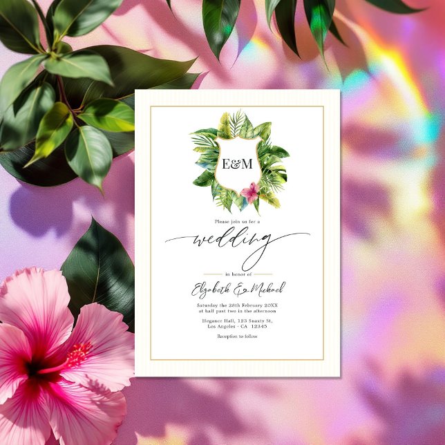 Invitation Photo du Mariage Tropical Greenery et code QR (Tropical Greenery Wedding Photo and QR Code Invitation)