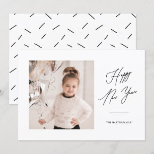 Invitation Photo du Nouvel An moderne noir et blanc