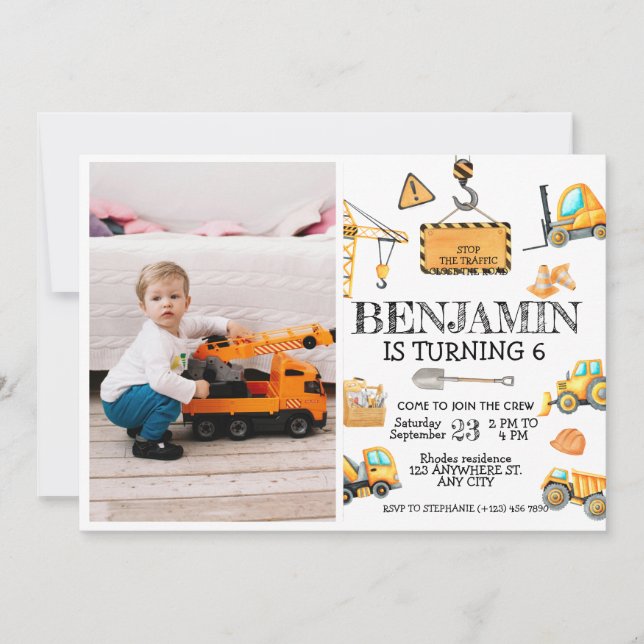 Invitation Photo du Parti Anniversaire de enfant du camion de (Devant)