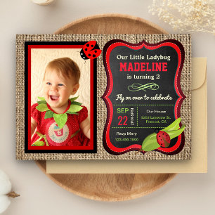 Invitation Photo du Parti Anniversaire de enfant Red Ladybug