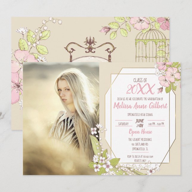 Invitation Photo du Secret Garden Graduation Party (Devant / Derrière)