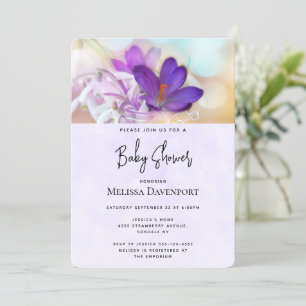Invitation Photo d'une Baby Shower Rose Printanière au Crocus
