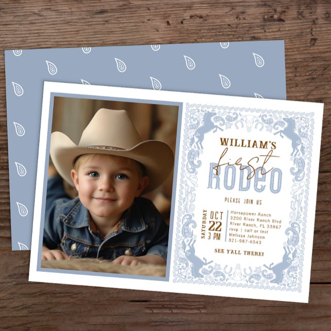 Invitation photo Dusty Blue First Rodeo - Western (Dusty Blue Rodeo Invitation)