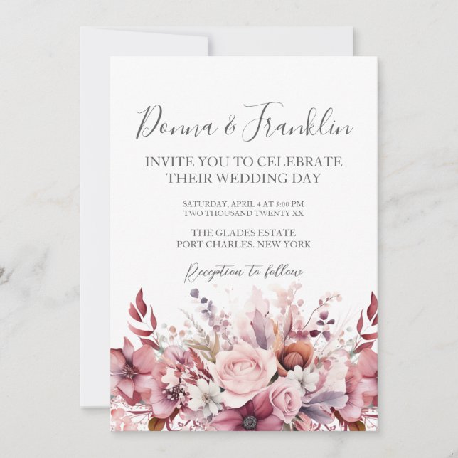 Invitation Photo Dusty Rose rose QR Code Mariage (Devant)