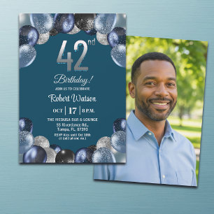 Invitation Photo élégant 42e anniversaire avec paillettes ble