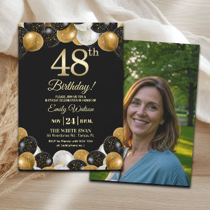 Invitation Photo élégant 48e anniversaire avec paillettes noi