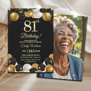 Invitation Photo élégant 81e anniversaire avec paillettes noi