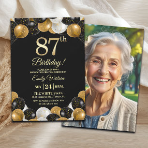 Invitation Photo élégant 87e anniversaire avec paillettes noi