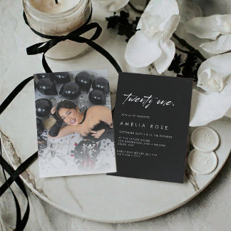 Invitation Photo élégant en noir et blanc pour 21 ans