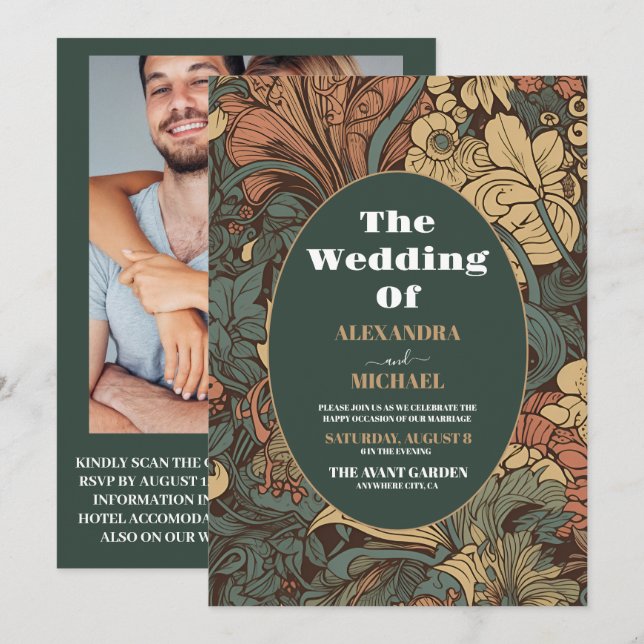 Invitation Photo Elegant Floral Art Nouveau Mariage (Devant / Derrière)