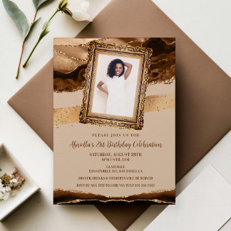 Invitation photo élégante en agate marron