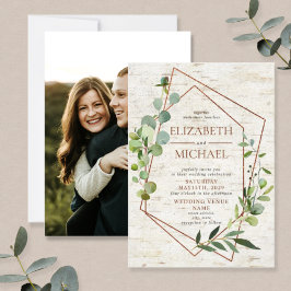 Invitation Photo Elégante Eucalyptus géométrique en cuivre ru