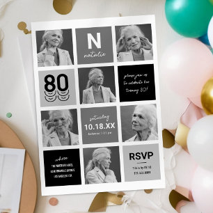 Invitation photo élégante noir gris 80 ans