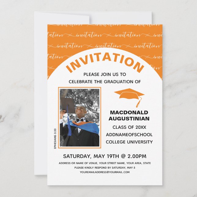 Invitation Photo élégante Orange Graduate (Devant)