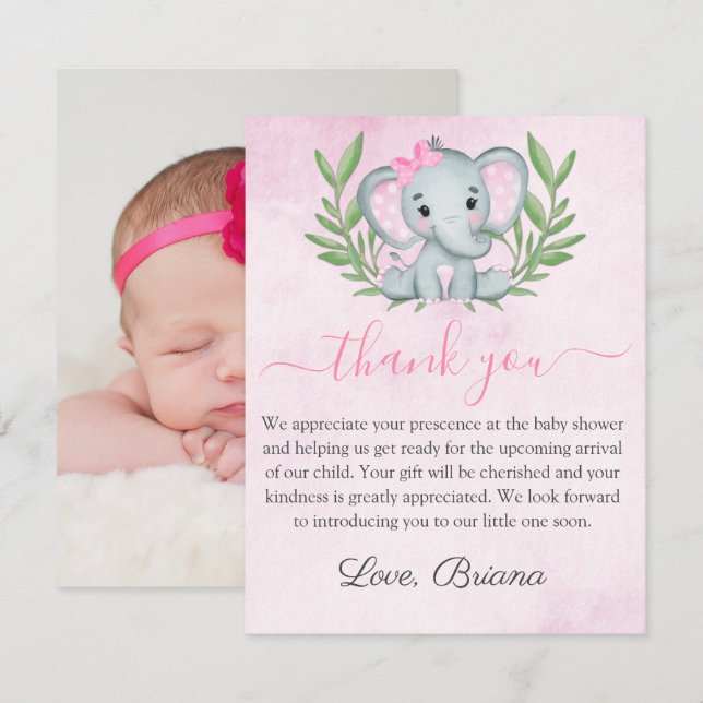 Invitation Photo Eléphant Cute Baby shower Fille Tropicale In (Devant / Derrière)