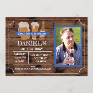 Invitation photo en bois pour les 50 ans 60 ans Fê