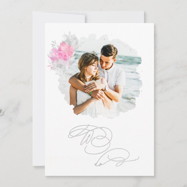 Invitation *~* PHOTO en couple de fleurs RSVP QR + AR6 Mariag (Devant)