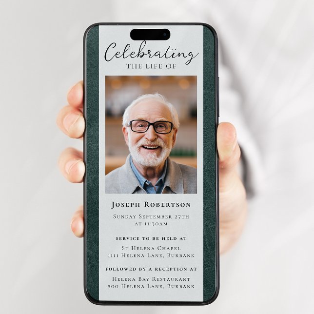 Invitation Photo en cuir vert Funérailles Digital Evite (Créateur téléchargé)