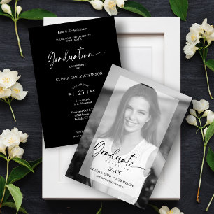 Invitation Photo en noir et blanc à effet vélin élégant pour